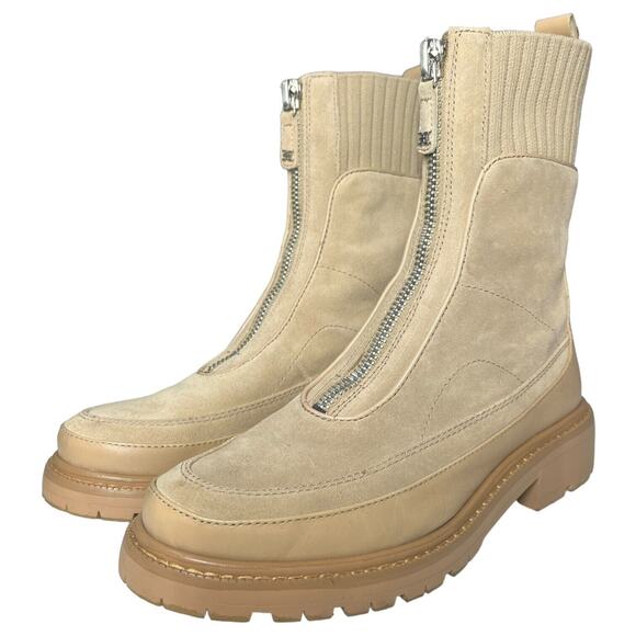 Sam Edelman Boots Womens 8 Leone Leather Chunky Mid Calf Combat Shoes Tan - Picture 6 of 16